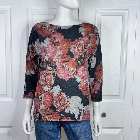 CABLE & GAUGE women's floral 3/4 sleeve sweater small - Picture 1 of 2